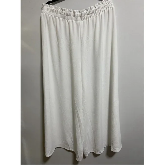 Paperbag Waist Knot Front Wide Leg Pants in White Size 2X - Picture 7 of 9